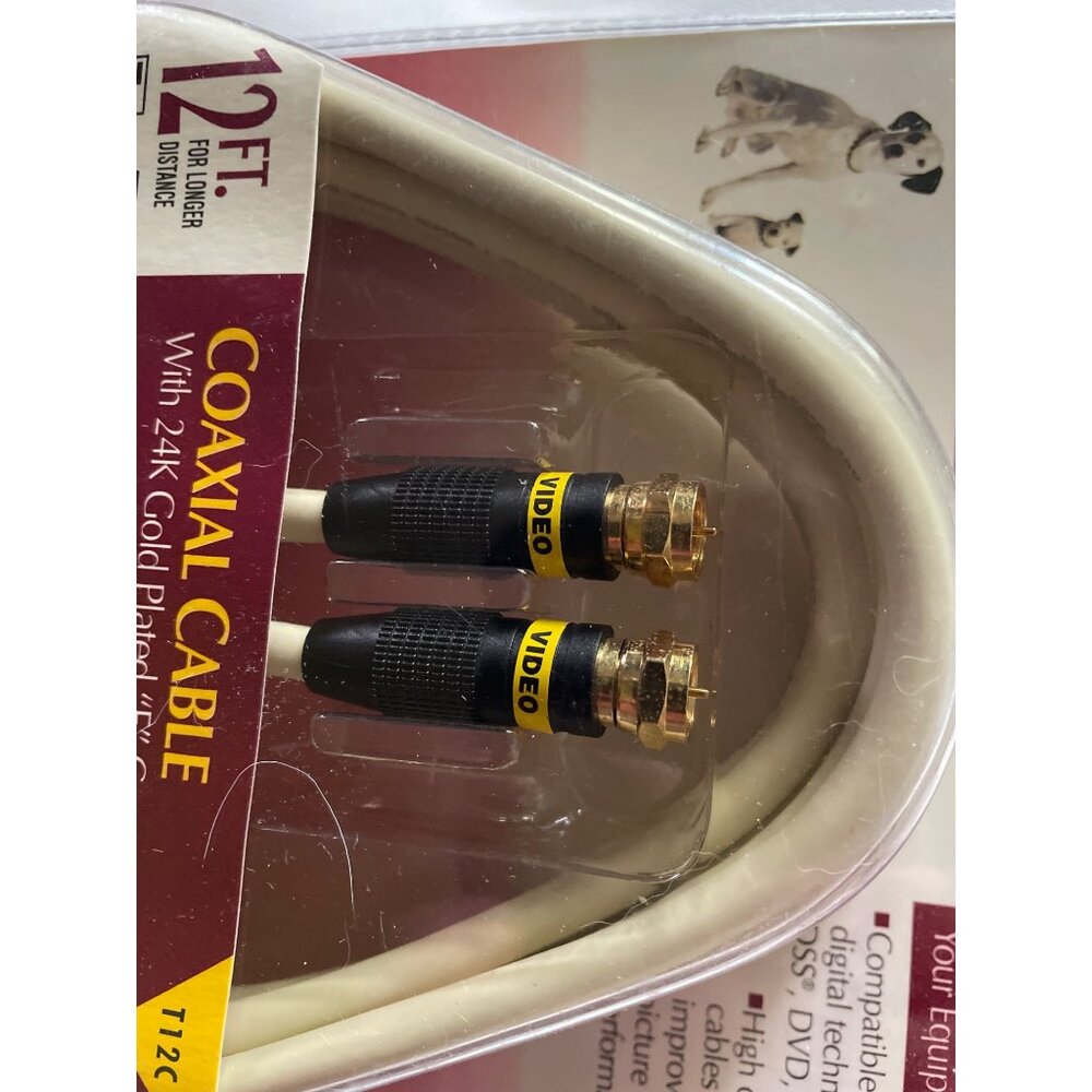 RCA 12 Ft Coaxial Cable With 24K Gold Plated F Connectors For Home Theatre & Dig